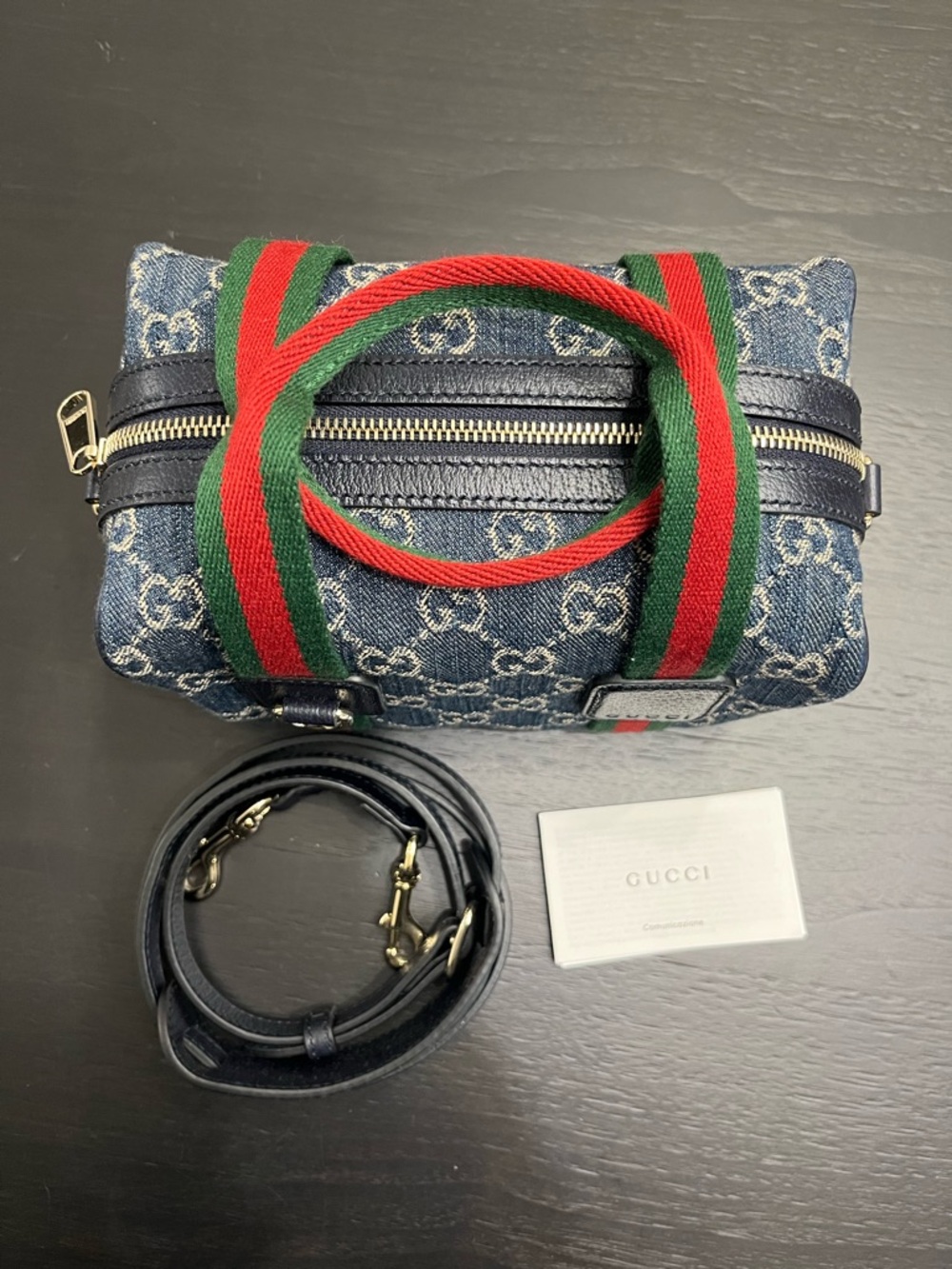 NEW ❤️Gucci💚 Mini GG Handbag in Blue & White GG Denim - Picture 13 of 15